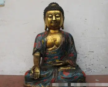

S03734 Tibet Folk Buddhism Classical Bronze cloisonne Sakyamuni Ru Lai Buddha Statue