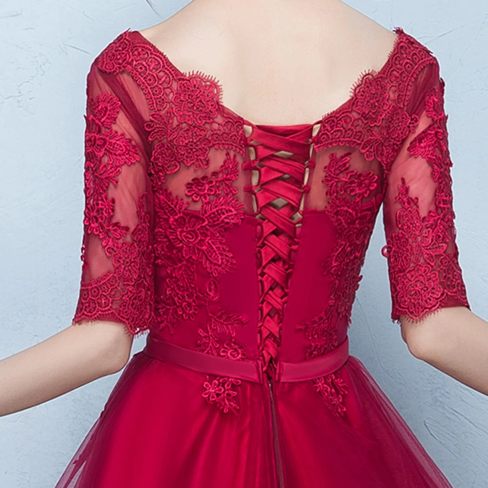 Новое поступление Тюль Длинные красные дешевые платья невесты-line свадебные, с рукавами до локтя вечерние гостей Vestido da dama de honra