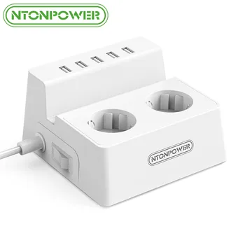 

NTONPOWER EU Plug Power Socket 2 AC Outlets Extension with 5 USB Charger Surge Protector 1.5M