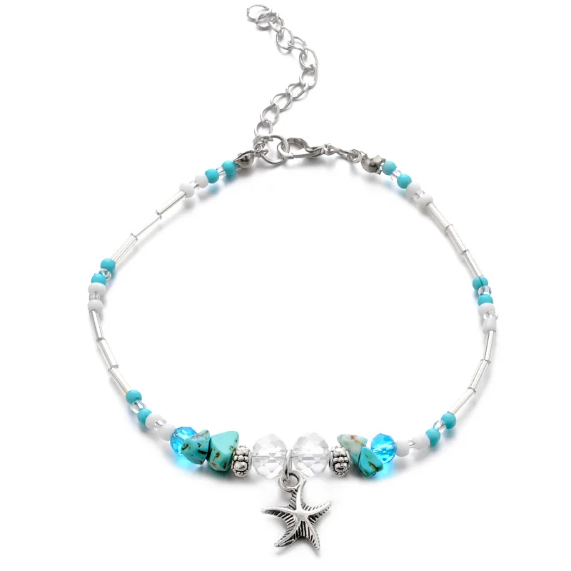 Модный ножной браслет Boho каменные бусины Морская звезда украшения ножные браслеты ножной браслет пляжные украшения счастливые синие цветы бижутерия для ног браслет на лодыжке