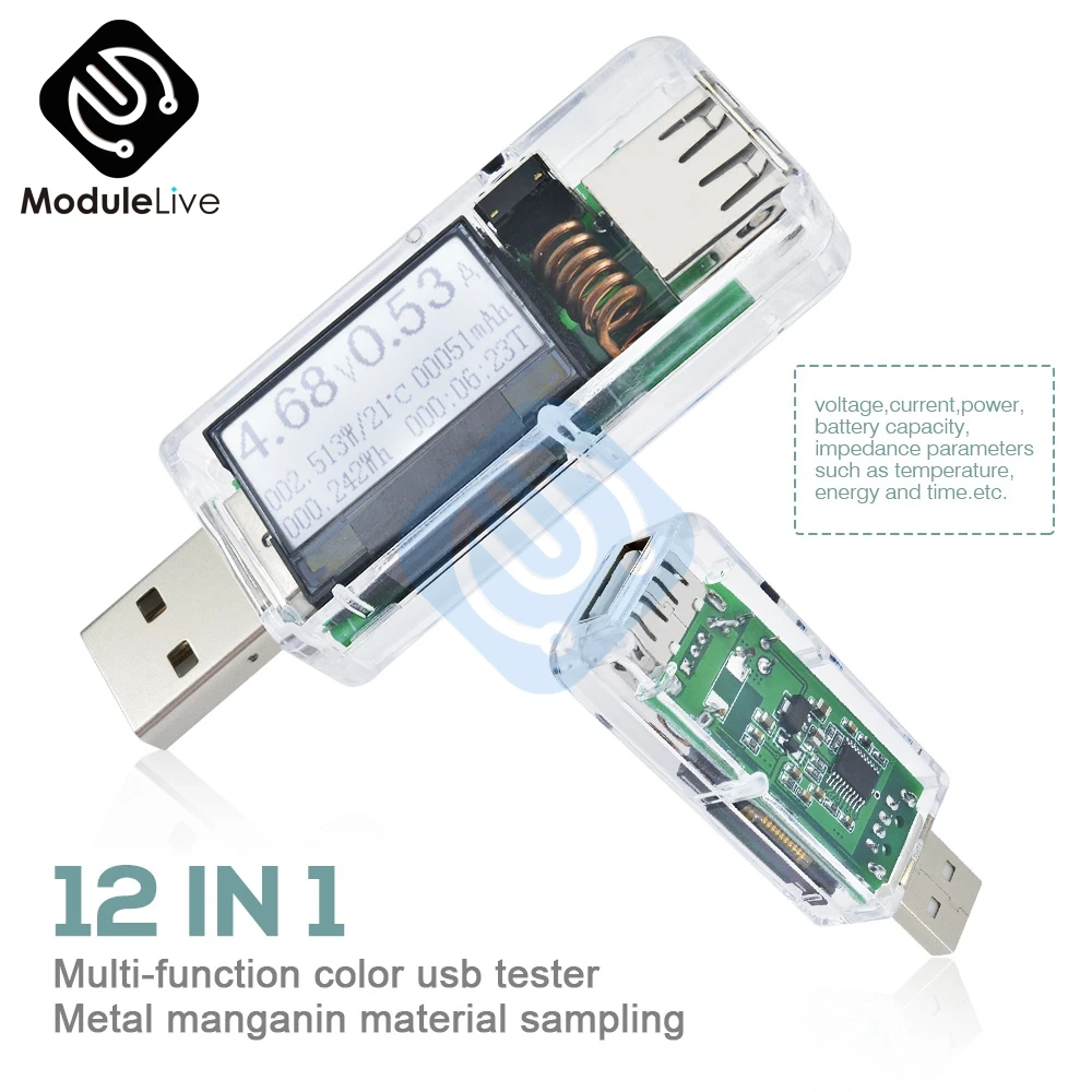 

12 In 1 LCD USB Digital Voltmeter Tester DC 4-30V Amperimete Voltage Current Meter Ammeter Detector Power Bank Charger Indicator