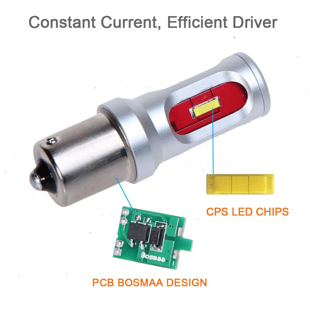 2 Bosmaa Автомобильный светодиодный стоп сигнал 1200Lm 1156 PY21W T15 1157 P21/5W BAY15d S25 CSP