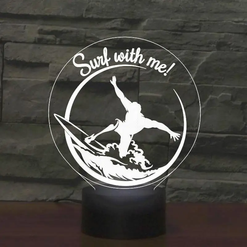 

New Wave Surf 3d Lights Seven Color Touch Remote Control Led Visual Led Night Light Gift Atmosphere Desk Lamp