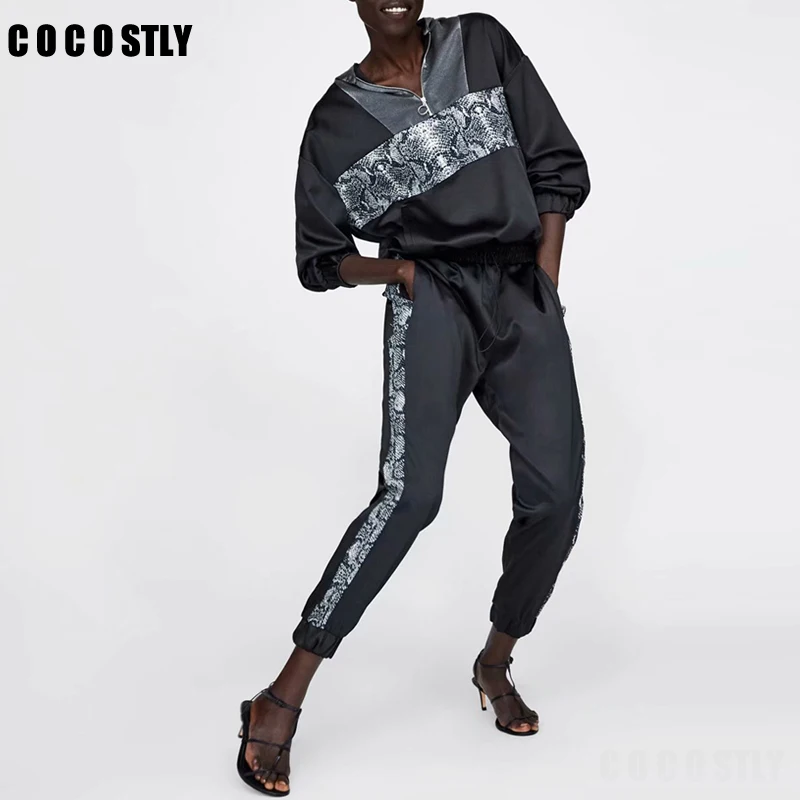 

Outfit Women 2019 Casual Tracksuit Women 2 Piece Set Top And Pants Print Patchwork Zipper Outwear Sexy Sweat Suit