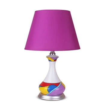 

Post modern Art table lamps hand drawing pattern purple cloth lampshade kids room bedroom art home decoration desk reading lamp