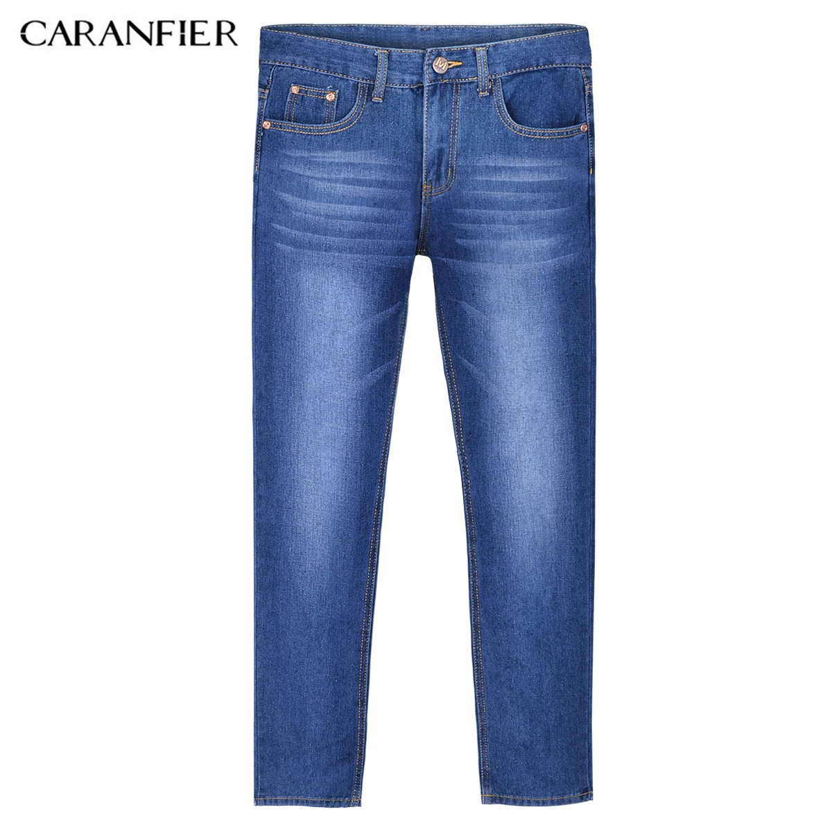 CARANFIER New Blue Jeans Men Straight Denim Trousers High Quality Classic simple Cotton Brand Buttons Men's | Мужские джинсы