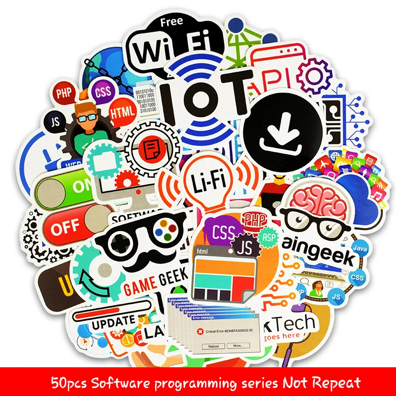 

DIY 50PCS Programming Sticker Technology Software Programs Data Creative Stickers for Geek Computer Laptop Phone PS4 Notebook