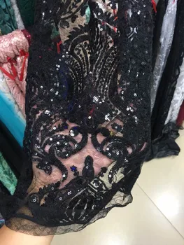 

New design BLACK mesh material Sequins embroidery lace fabric for party