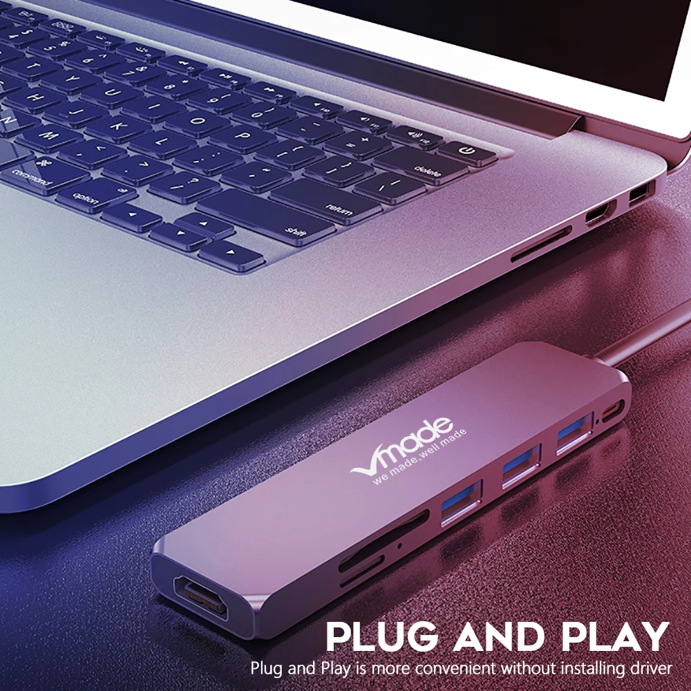 Vmade 7 en 1 Tipo C Hub USB 30 de doble tipo C para Macbook Pro adaptador de USB-C con HDMI 4 K Vid