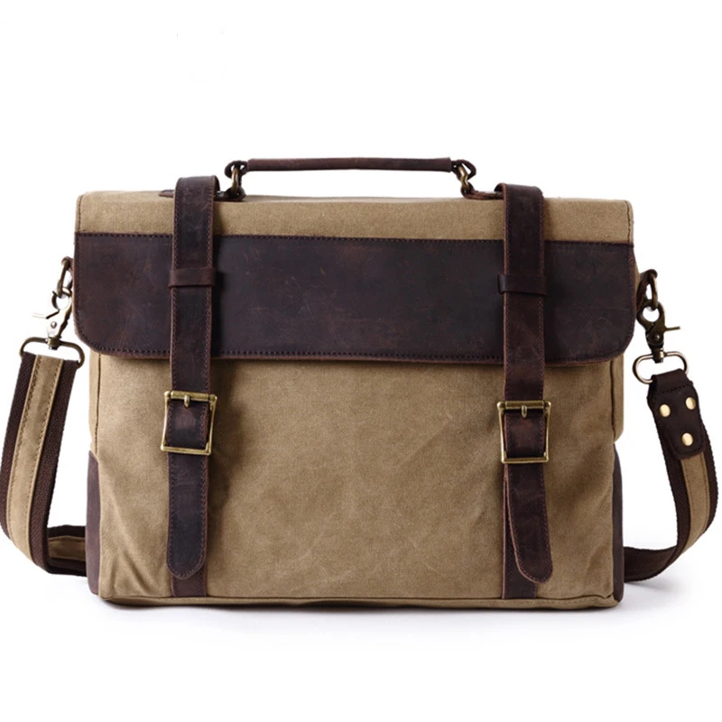 Портфель, сумка для ноутбука, кожаный мужской портфель, натуральная кожа, водонепроницаемый, Холщовый, для мужчин