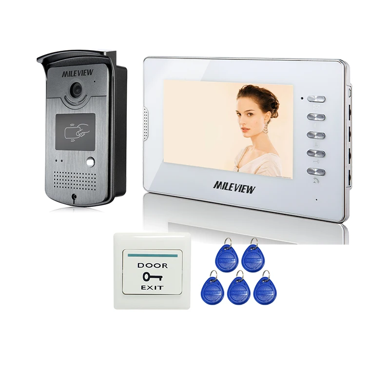 

Brand New 7" Color Screen Video Door Phone Intercom System 1 White Monitor + 1 Doorbell RFID Access Control Camera FREE SHIPPING