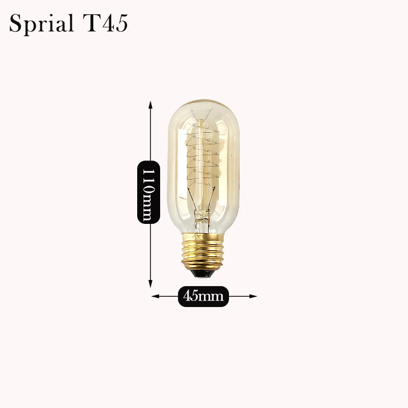 Ретро Эдисон лампа 40 Вт 220 В Эдисон свет лампы E27 нить накаливания декоративные лампы Вольфрам домашние освещение - Цвет: T45 Sprial