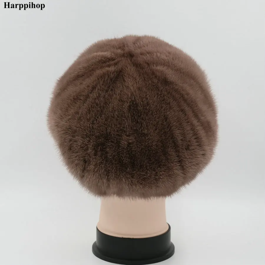 Harppihop шапка из натурального меха норки для женщин, модная теплая однотонная шапка из