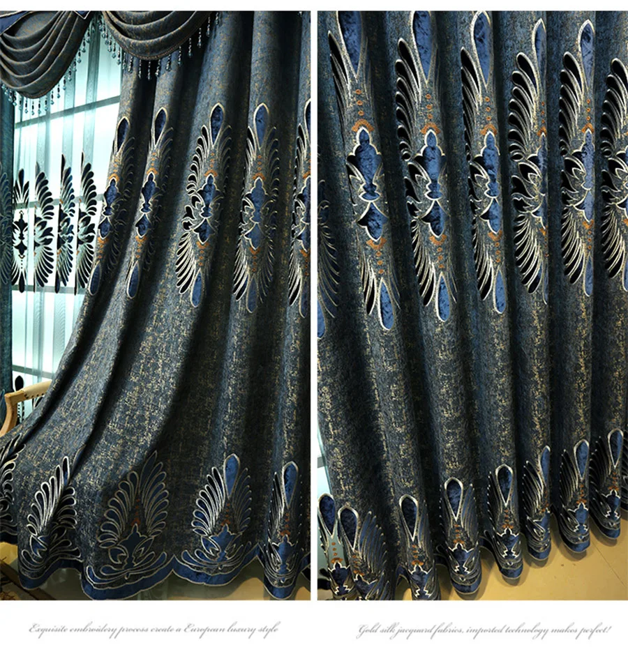 Европейские современные оконные занавески с вышивкой для гостиной, фабричная Цветочная затемненная занавеска, Роскошная ткань, тюль, занавески, s M028-40