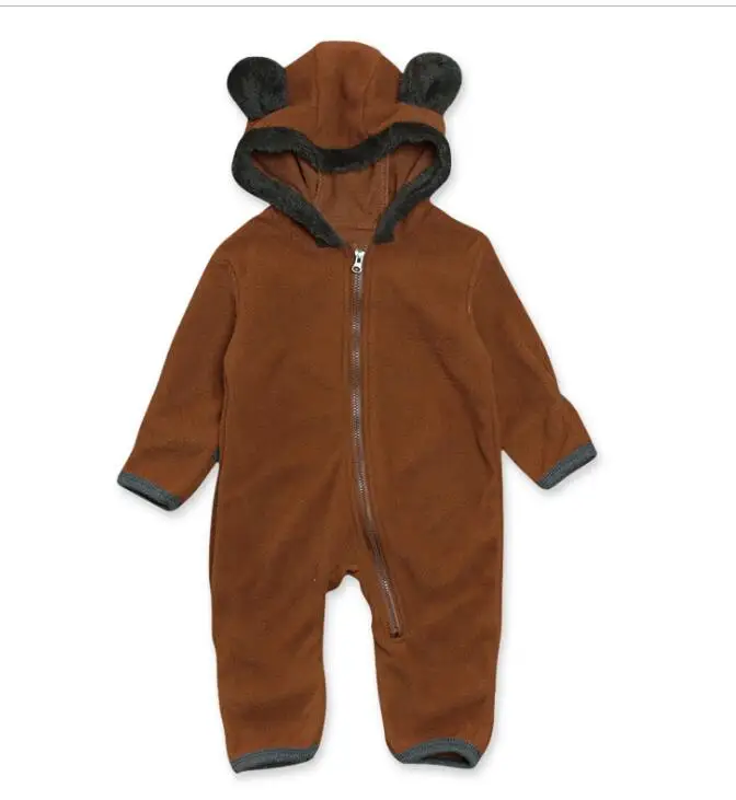 Одежда для новорожденных зимний костюм для мальчиков Детский флисовый комбинезон с длинными рукавами, Детский комбинезон с капюшоном и медвежьими ушками, верхняя одежда синего цвета - Цвет: 2