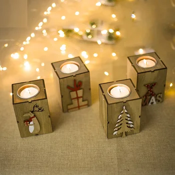 

Christmas Wood Candle Holder Candlestick Table Lamp for Tea Light Decoration 4 Styles Free Shipping W8352