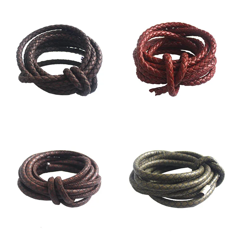 

1Y Natural 6mm Round Real Genuine Braided Leather Cord String DIY Craft Fashion Jewelry Making Findings