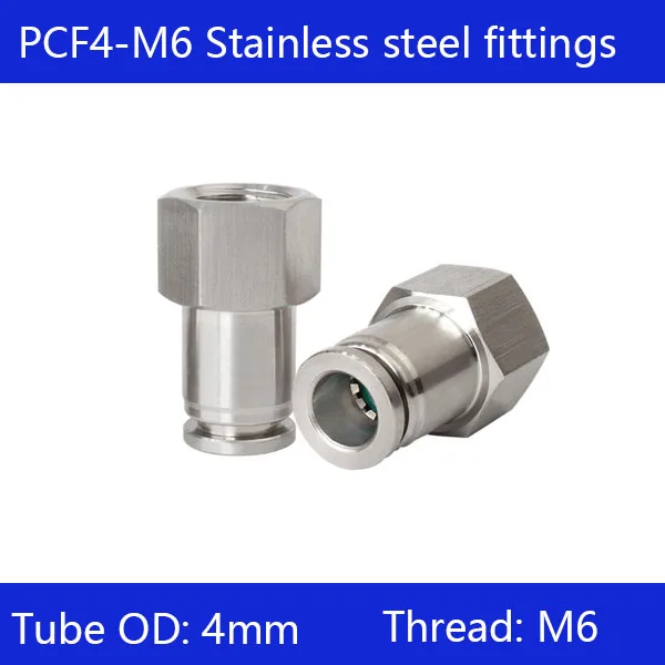

Free shipping 10pcs/lot 6mm to M6 PCF4-M6,304 Stainless Steel Straight Female Connector