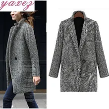 Осеннее Женское шерстяное пальто размера плюс S-4xl в клетку серое твидовое шерстяное пальто с длинным рукавом на одной пуговице пальто куртка Abrigos