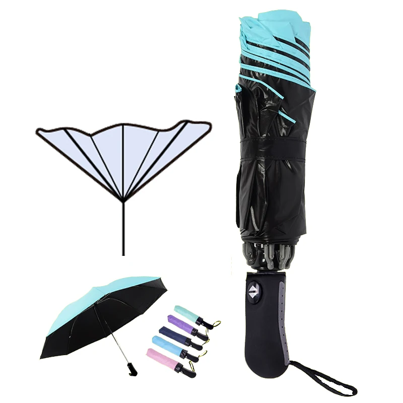 

8 Rib Fully Automatic Umbrella Men and Women Windproof 3 Folding Sunny and Rain Car Men's Anti Rain Reverse Inverted Umbrellas