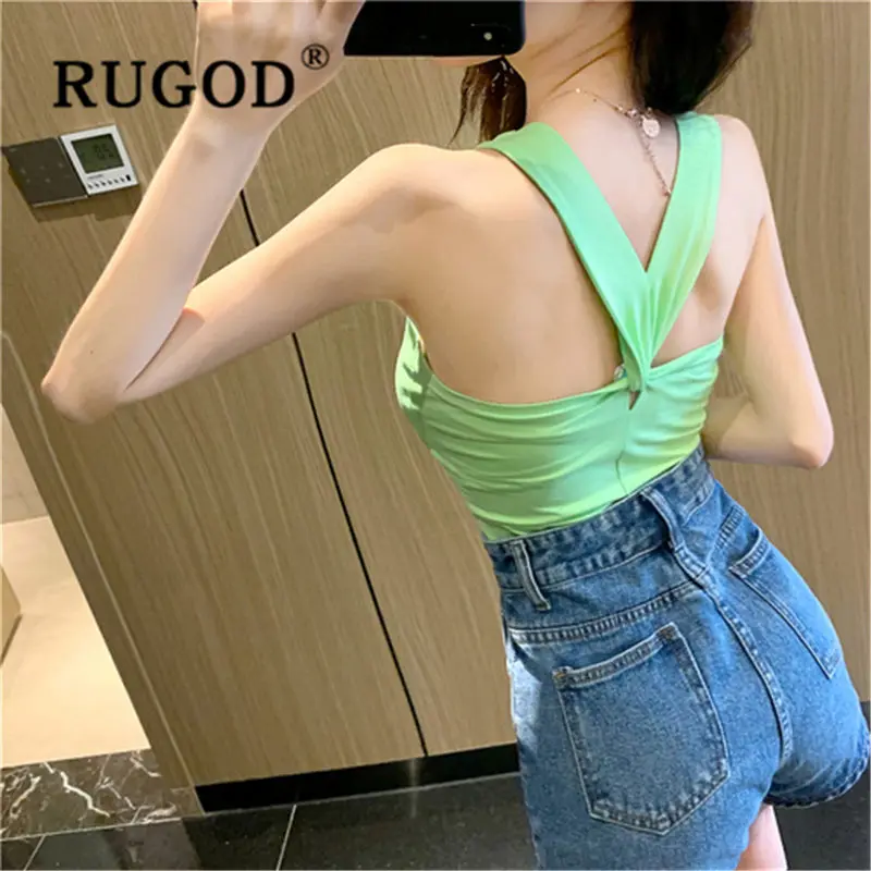 RUGOD/ Новое поступление, топ на бретелях ярких цветов с открытой спиной, высокая талия, тонкий квадратный воротник, camiseta tirantes mujer