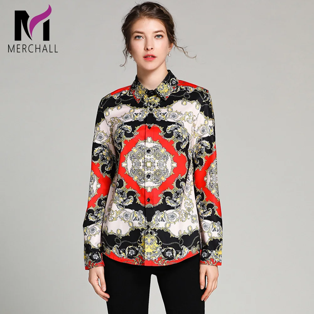 

Merchall HIGH QUALITY Women Runway Designer Shirt 2019 Women Long Sleeve Vintage Blouse Tops Ladies Office Shirts Blusa Feminina