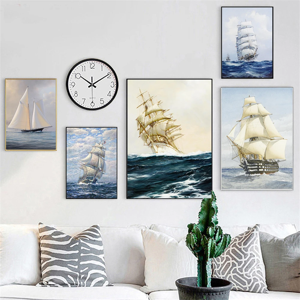 

New arrival canvas wall pictures prints on canvas oil painting cuadros decoracion about nostalgic retro ship sailboat painting