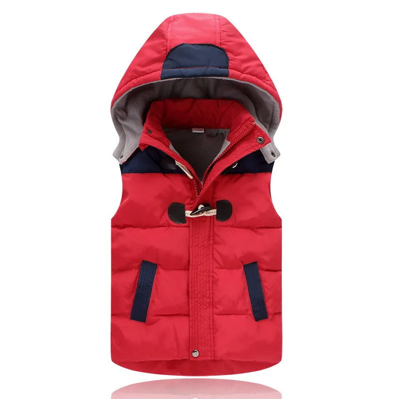 Winter Baby and Girls Boys Hooded Horn Buckle Fleece Lined Puff Vest Jackets School Kids Waistcoat Child Outfit Tops 2-12 Yr