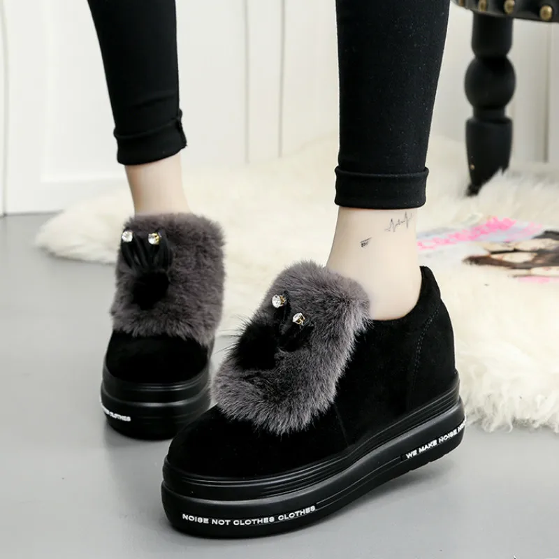 

2017 autumn and winter women loafers shoes women soft flats moccasins oxford shoes woman casual winter fur shoes size 1936W