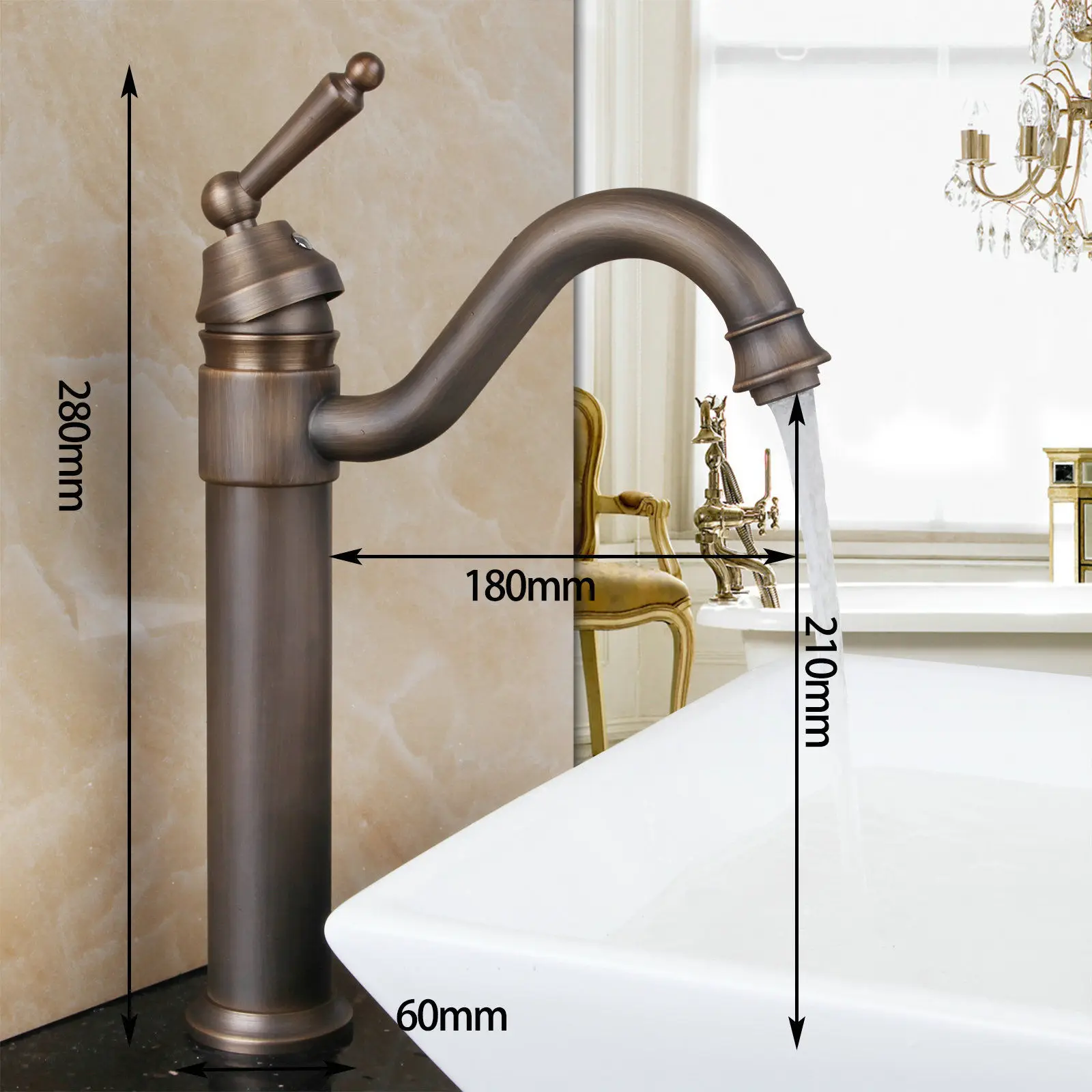 Kaufen KEMAIDI Bad Waschen BasinSwivel 360 ORB Antike Messing Gedreht Dampf Auslauf Deck Montiert Hohe Sink Mischbatterie Wasserhahn