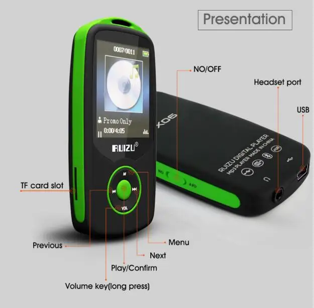 Портативный цифровой спортивный экран Ruizu X06 Hi Fi аудио Mp3 8 ГБ мини музыкальный mp3
