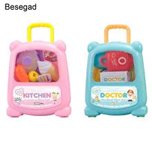 Besegad DIY Забавные милые портативные игрушечные чемоданчики медицина кухня резка чемодан ролевые игры игрушки Дети ролевые игры Ролевые игрушки