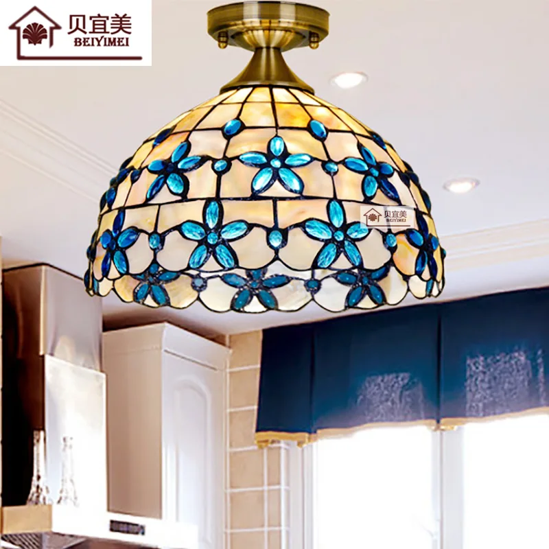 

Mediterranean LED Tiffanylampe,Tiffany Mermaid ceiling Lamp AC 110/220V E27 Shell lamp for Home Corridor Bedroom