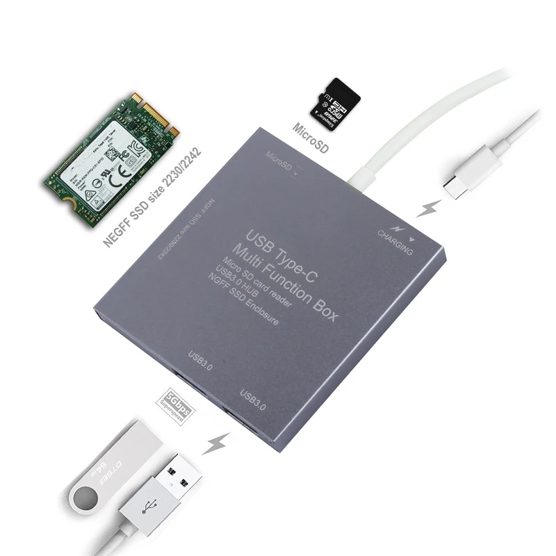  Neue Art-c mobile festplatte box usb3.0 Hub reader PD lade funktion ngff SSD drive speed bei 10 Gbp