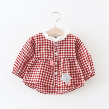 

Baby spring coat, long sleeve plaid shirt.