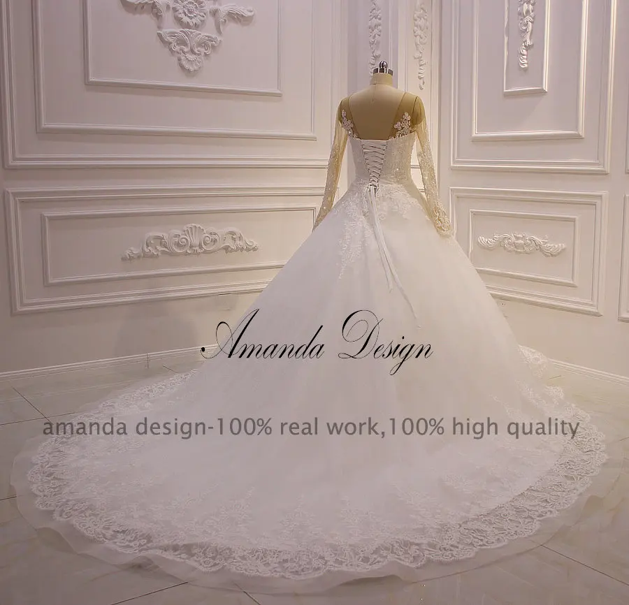 Аманда дизайн suknia slubna длинный рукав кружевная Апликация жемчуг низкая черное свадебное платье