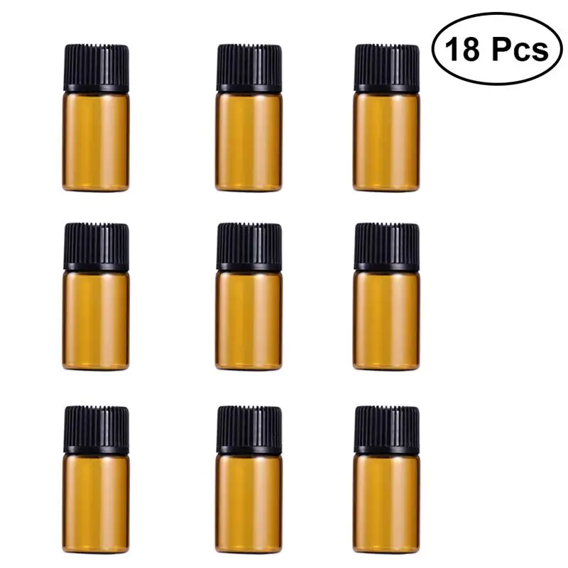 

18 PC 3ml Mini Amber Glass Vial Bottles with Orifice Reducer Cap for Essential Oils Chemistry Lab Chemicals Colognes Perfumes