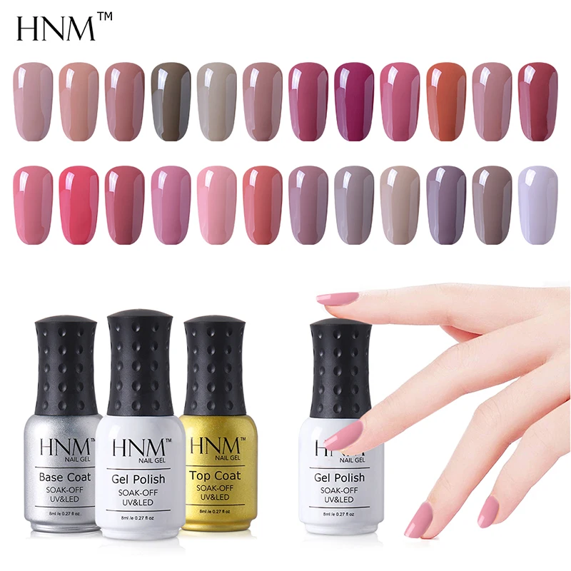 

HNM 8ML Nude Color Nail Polish Semi Permanent Top Base Primer Paint Gellak Hybrid Varnish GelPolish Stamping 24 Colors Enamel