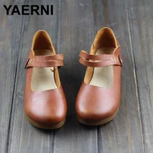 YAERNI/Женская обувь на плоской подошве с круглым носком без застежки; туфли Mary jane на плоской подошве ручной работы из натуральной кожи; женская обувь на плоской подошве