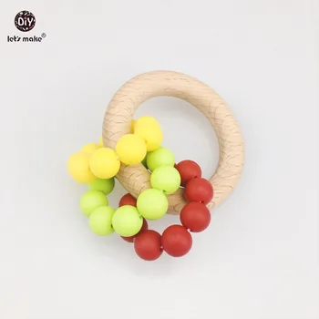 

Let's Make Baby Accessories 2pc Chew Silicone Beads BPA Free DIY Jewelry Car Seat Toy Nursing Beech Wood Ring Baby Teether