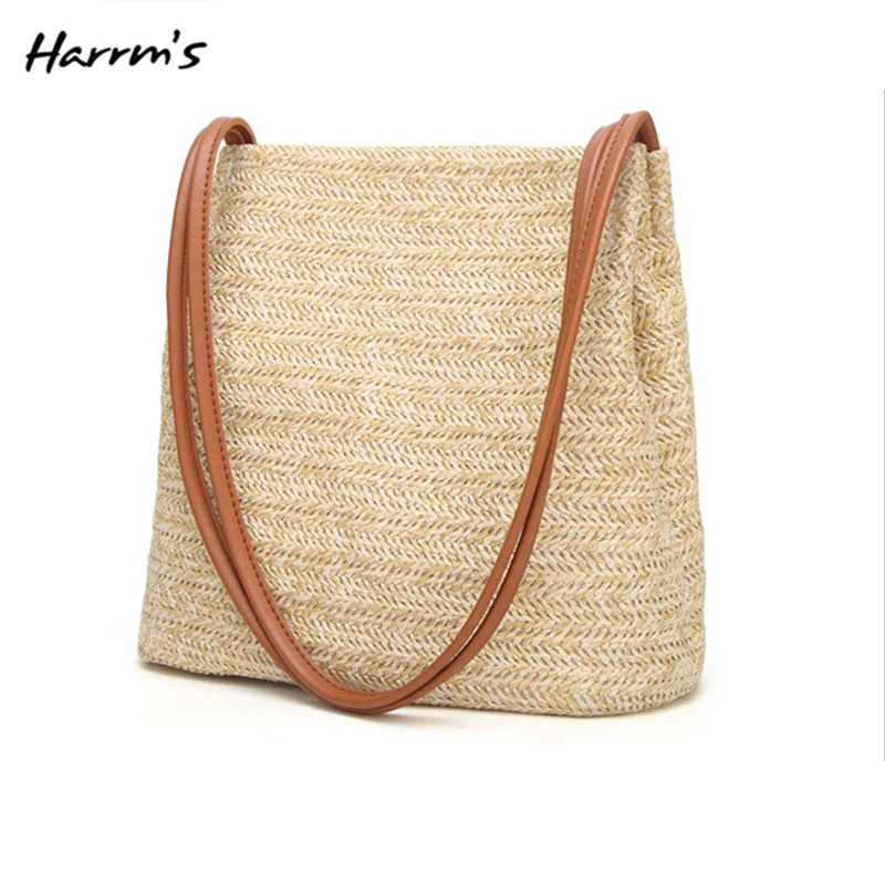 

2018 New 3 Color Beach Straw Bag For Summer Big Straw Bags Handmade Woven Tote Women Travel Handbags High Quality Girls Gift