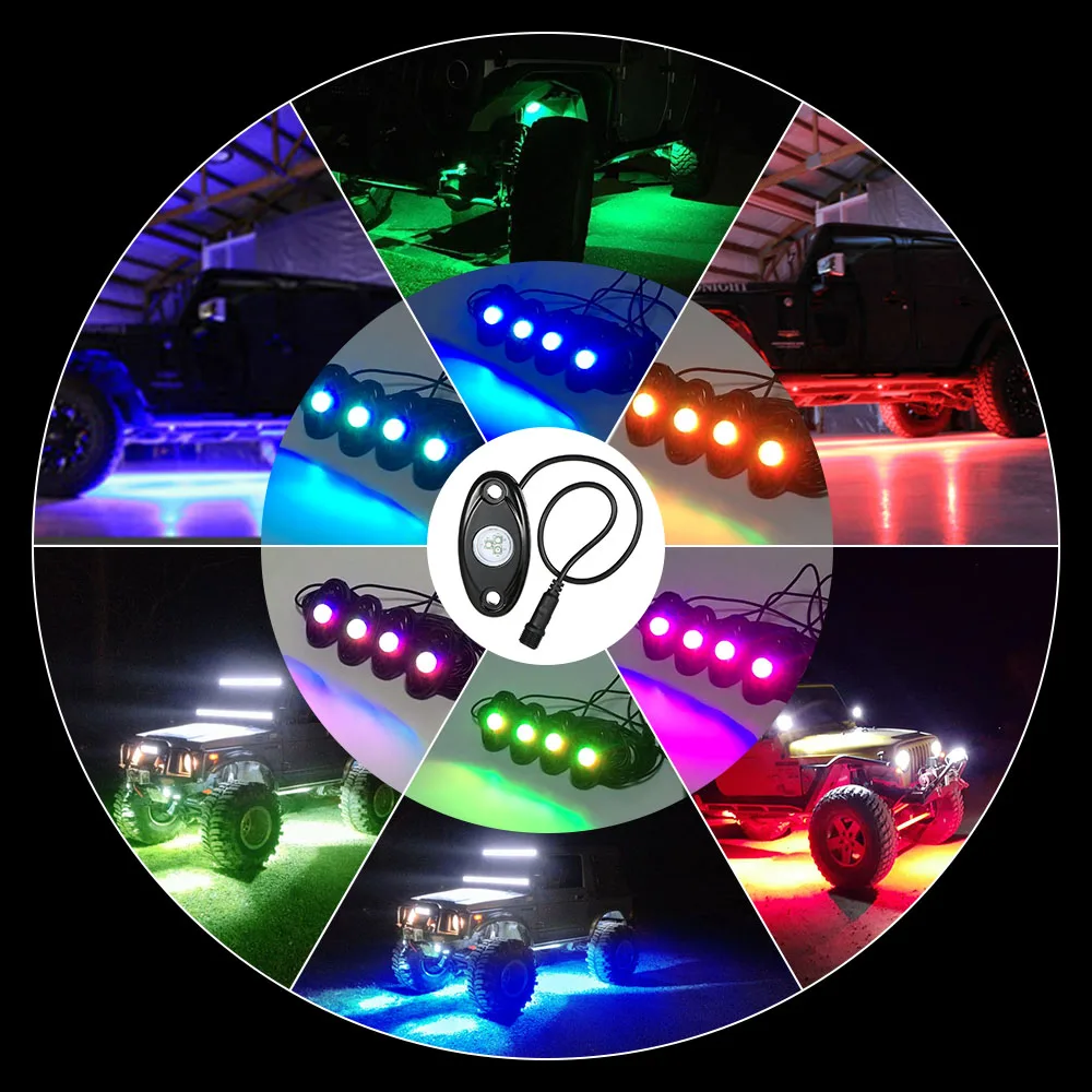 4 шт. 12 В RGB светодиодные горные фонари беспроводной контроль светодиодный Музыка Мигает IP67 водонепроницаемый Для Джип-внедорожник Грузовик
