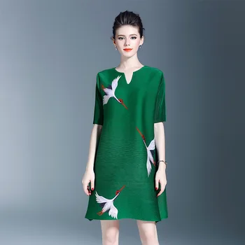 

Miyake Pleated Dress print new big size loose fold dresses free shipping