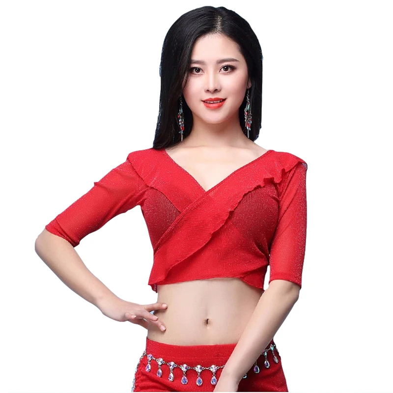 2018 New Belly Dance Clothes Women Sexy Top Front Cross Crop Halter 