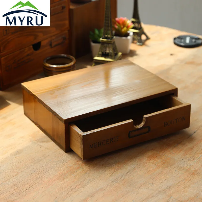 Wooden Small Drawer Storage Box Office Desk Household Bedside