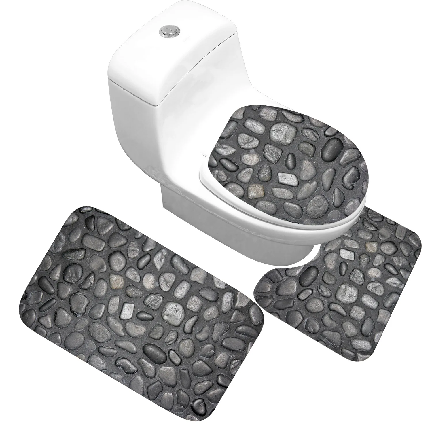

Bath Mat 3 Sets of Stone Pattern Decorative Toilet Cover Anti-slip Absorbent Bathroom Door Mat U-shaped Floor Mat