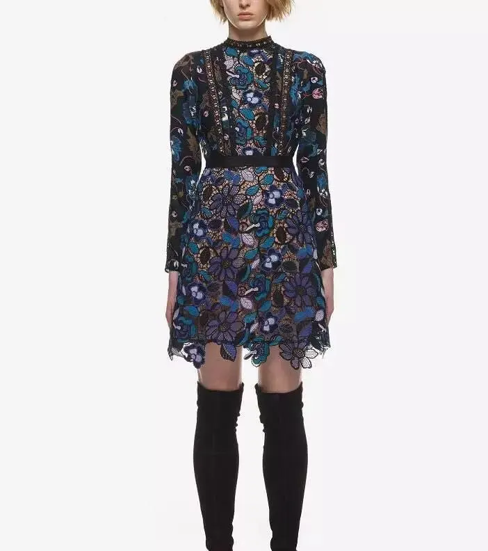 

High Quality Autumn For Women Fashion Runway Runway Vintage Mini Long Sleeves Lace Naughty Vestidos Bodycon Slim Summer Dress