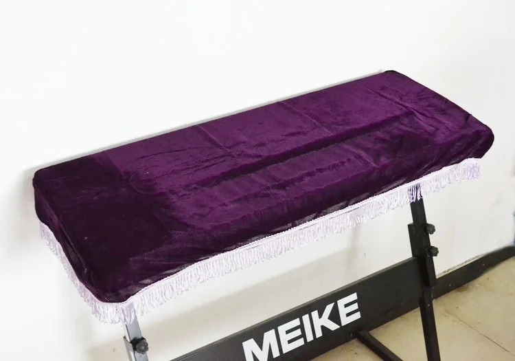 Keyboard Dust Cover Pleuche Tassel Storage Bag For 61 Key Piano Burgundy Purple (8)