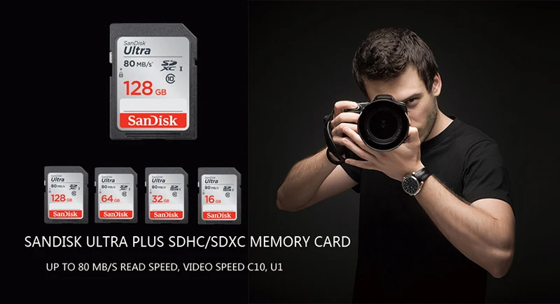 Оригинальная SanDisk высокоскоростная карта памяти до 80 м/с Ultra SDHC/SDXC 32 Гб 64 Гб 128 ГБ SD карта 16 Гб для камеры видеокамеры