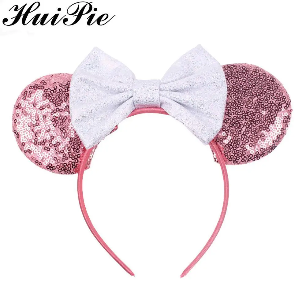 

2019 Summer Mermaid 3.3" Sequins Minnie Mouse Ears Headband Headwear Sequins Hair Bow Hairband For Girls Women